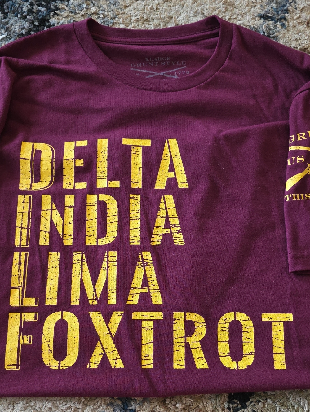 Grunt Style Men's Short Sleeve T-Shirt Burgundy with Yellow Print D.I.L.F.